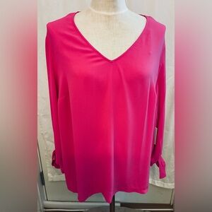 CeCe NWTG size 1X dark pink, long sleeve V-neck pullover